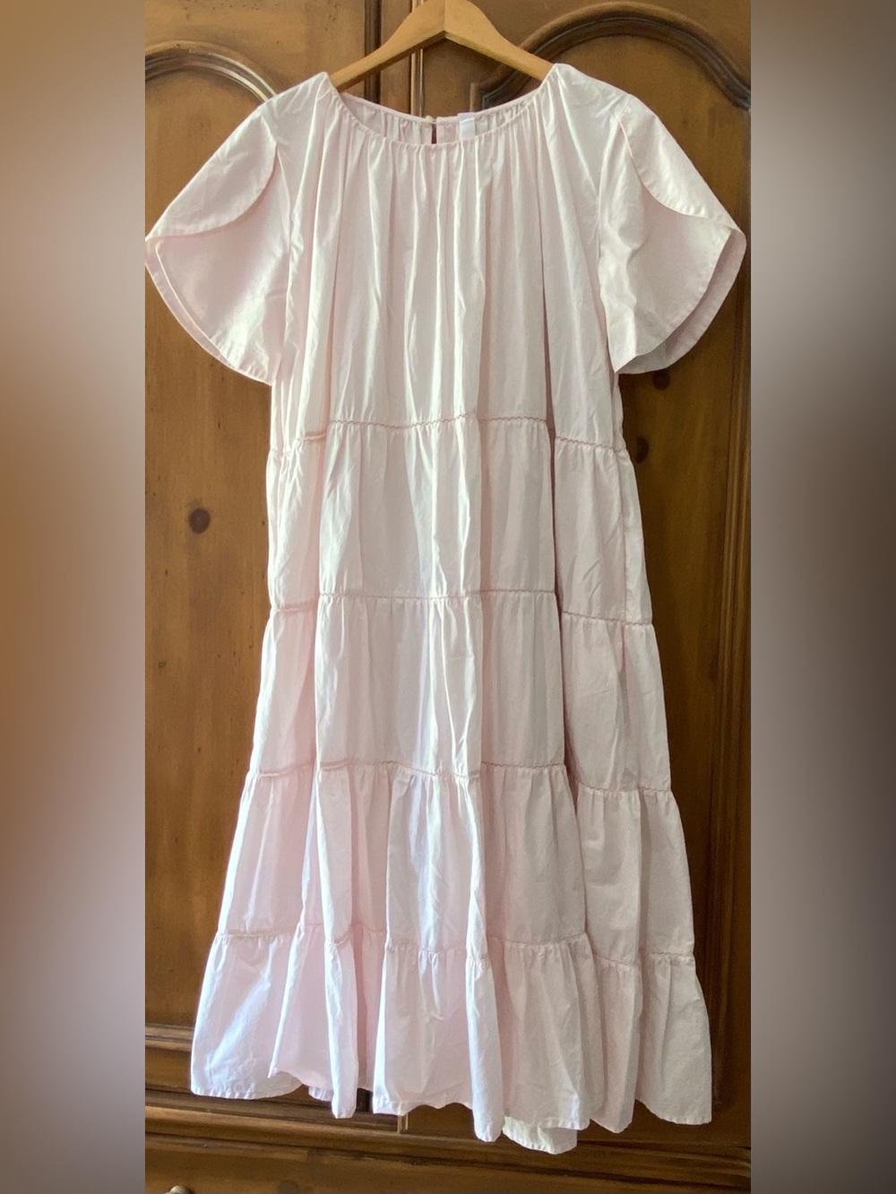 Merlette Tent Midi Dress Solid Tiered Pink Dress Bateau Sleeves Size Small - Picture 2 of 10